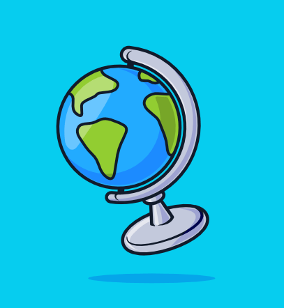 Illustration of a globe showing the Earth on a stand.