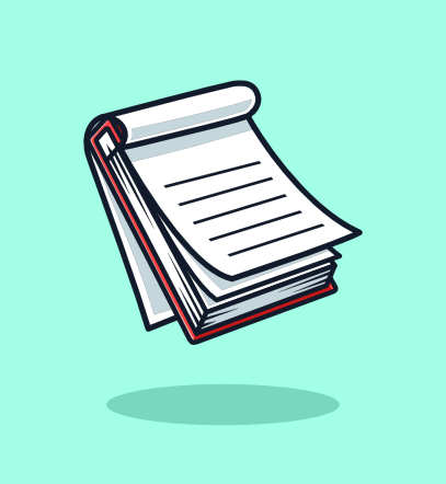 Illustration of a stack of documents with written pages.