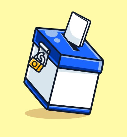 Illustration of a ballot box with a voting slip being inserted.