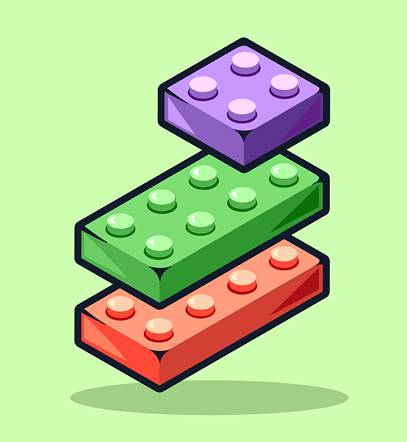 lego Illustration of colorful toy building blocks stacked together.