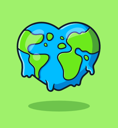 Illustration of the Earth shaped like a melting heart